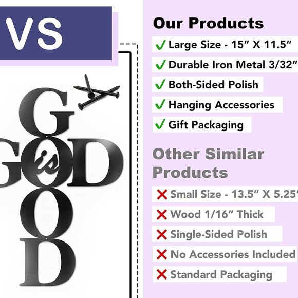 God is Good Metal Signs Decor, Black Metal Cross God is Good Sign Wall Decor - Picture 7 of 9